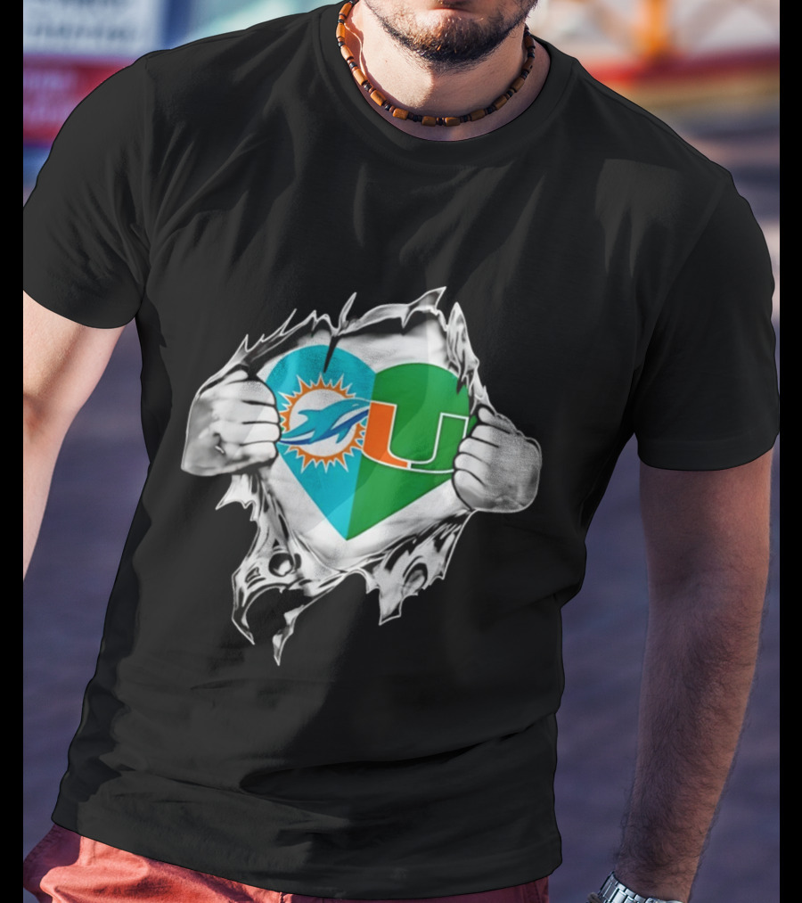 Dolphins Hurricanes Heart Miami Sports Fan Spirit T-Shirt