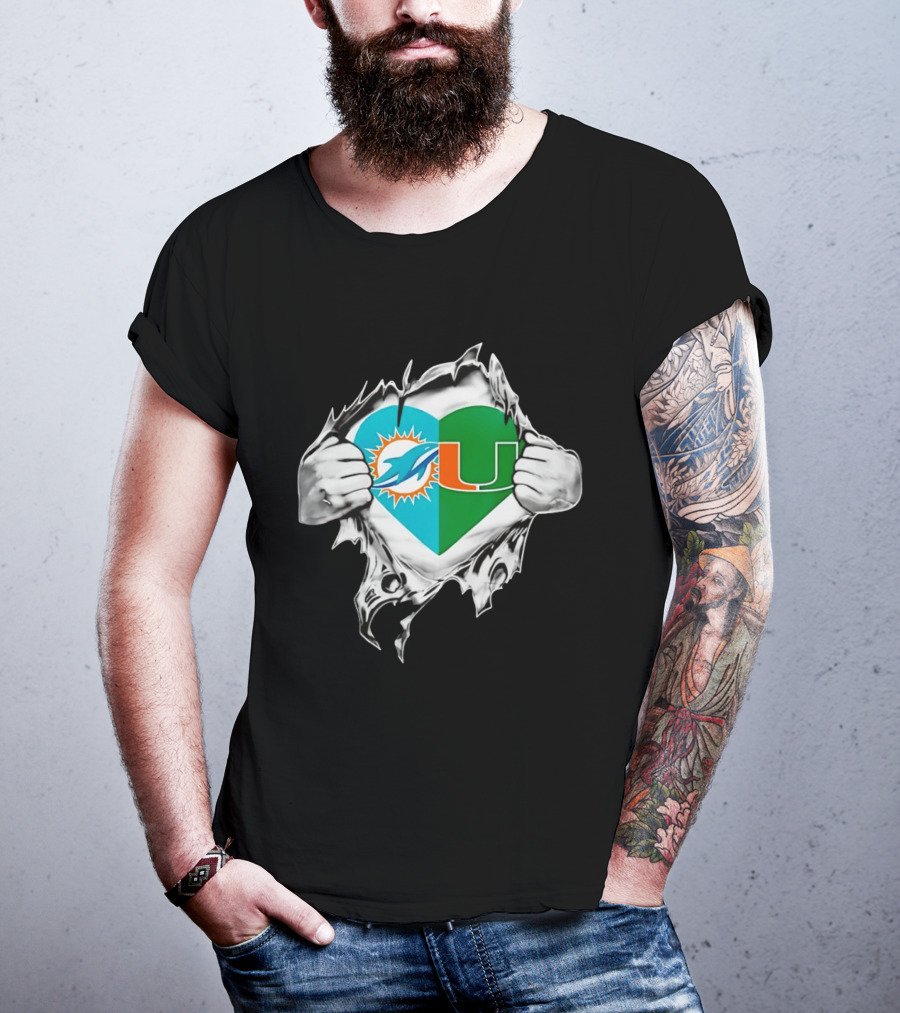 Dolphins Hurricanes Heart Miami Sports Fan Spirit T-Shirt