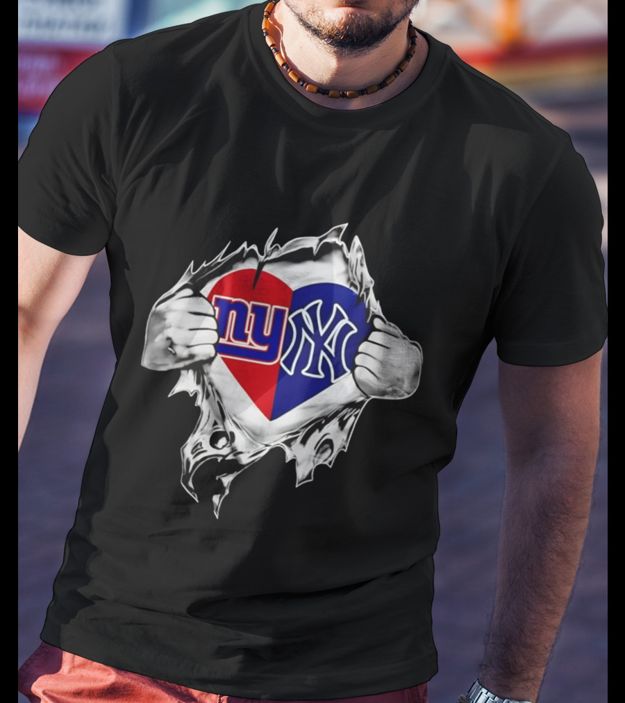 New York Giants And Yankees Heart NY Sports Pride T-Shirt