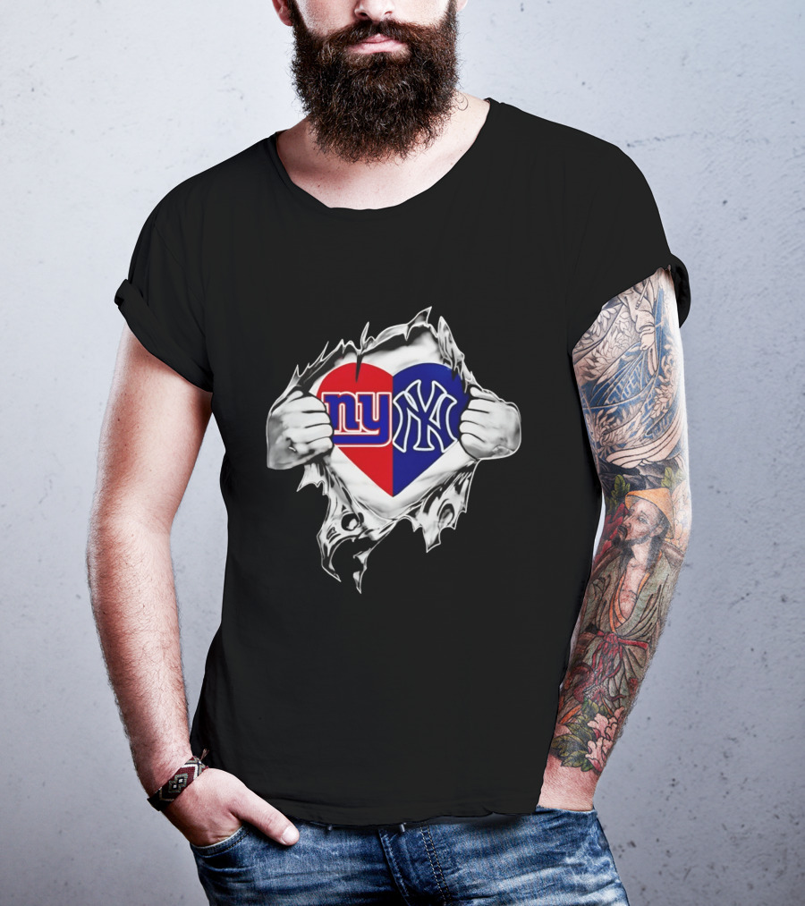 New York Giants And Yankees Heart NY Sports Pride T-Shirt