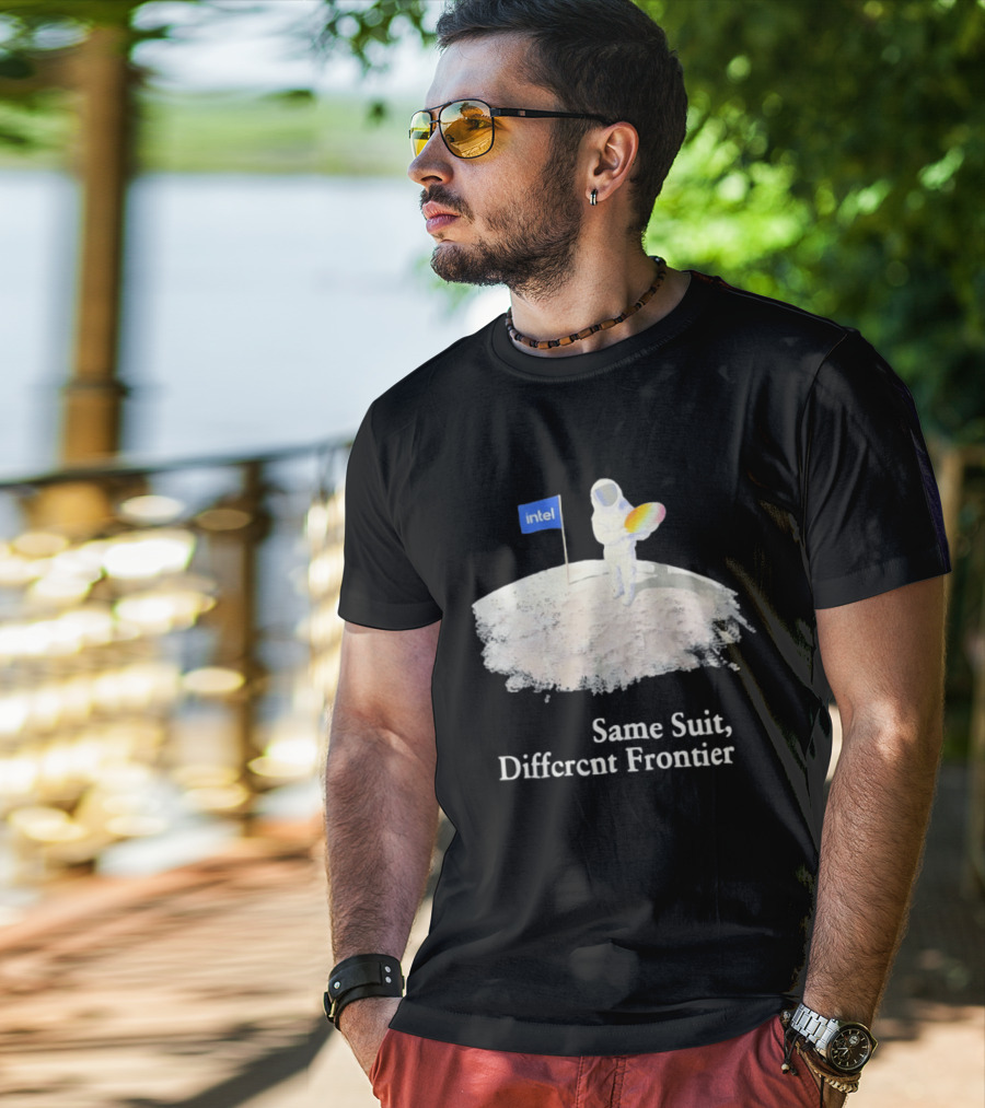 Same Suit Different Frontier Astronaut On Moon With Intel Flag T-Shirt