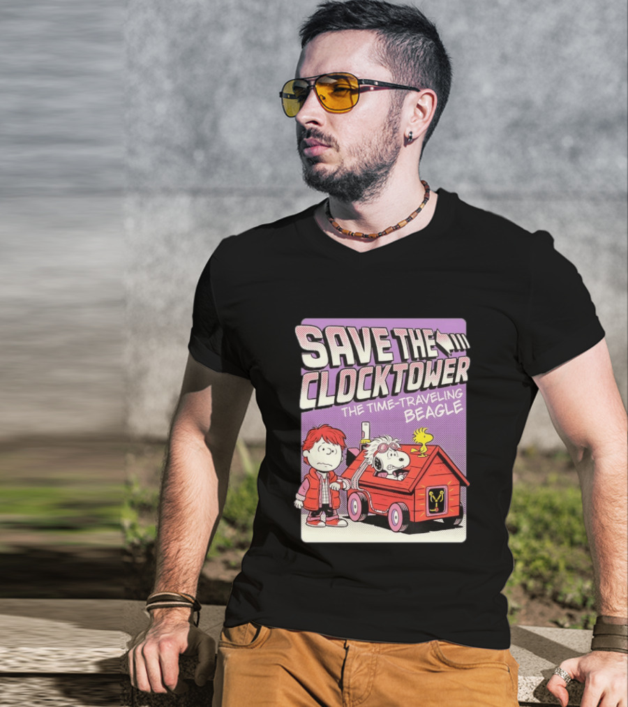 Save The Tower The Time Traveling Beagle Retro Adventure T-Shirt