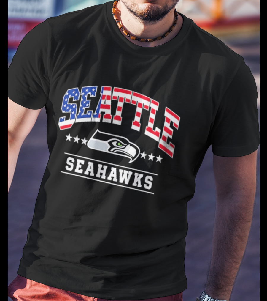 Seattle Seahawks Navy Americana Arch 250th Anniversary Stars And Stripes Football Fan T-Shirt