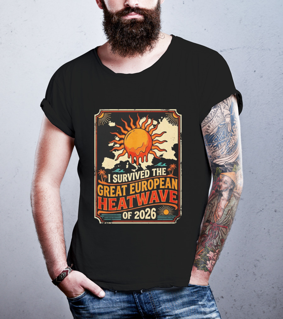 I Survived The Great European Heatwave Of 2026 Vintage Map Sun T-Shirt