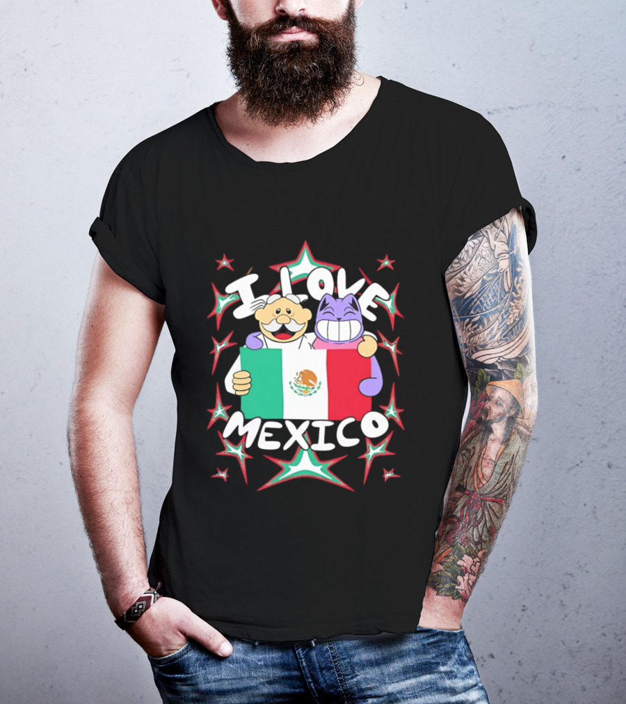 I Love Mexico Mexican Flag Cartoon Cat And Doctor T-Shirt