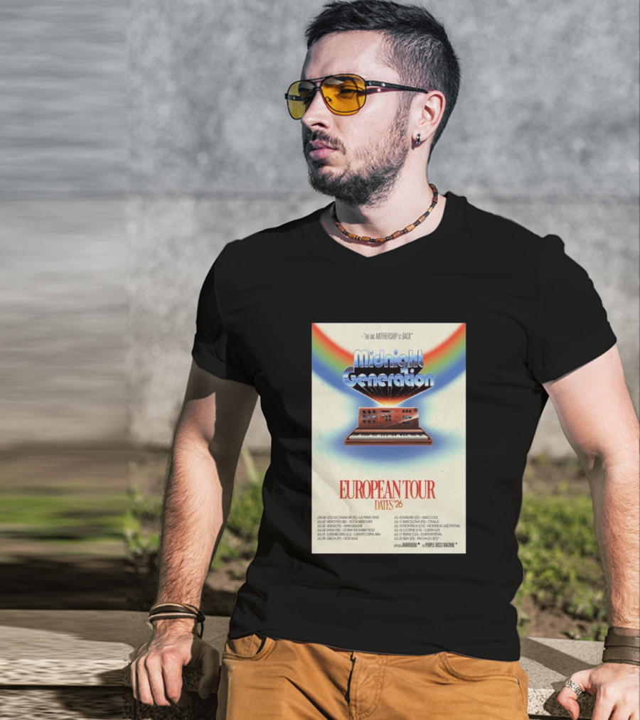 Midnight Generation European Tour Dates '26 Mothership Is Back Jamiroquai Purple Disco Machine T-Shirt