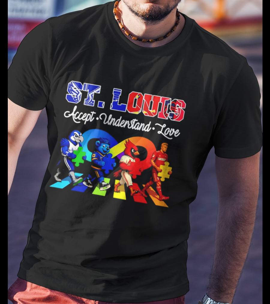 St Louis Accept Understand Love Autism Awareness Mascots Puzzle Pieces T-Shirt