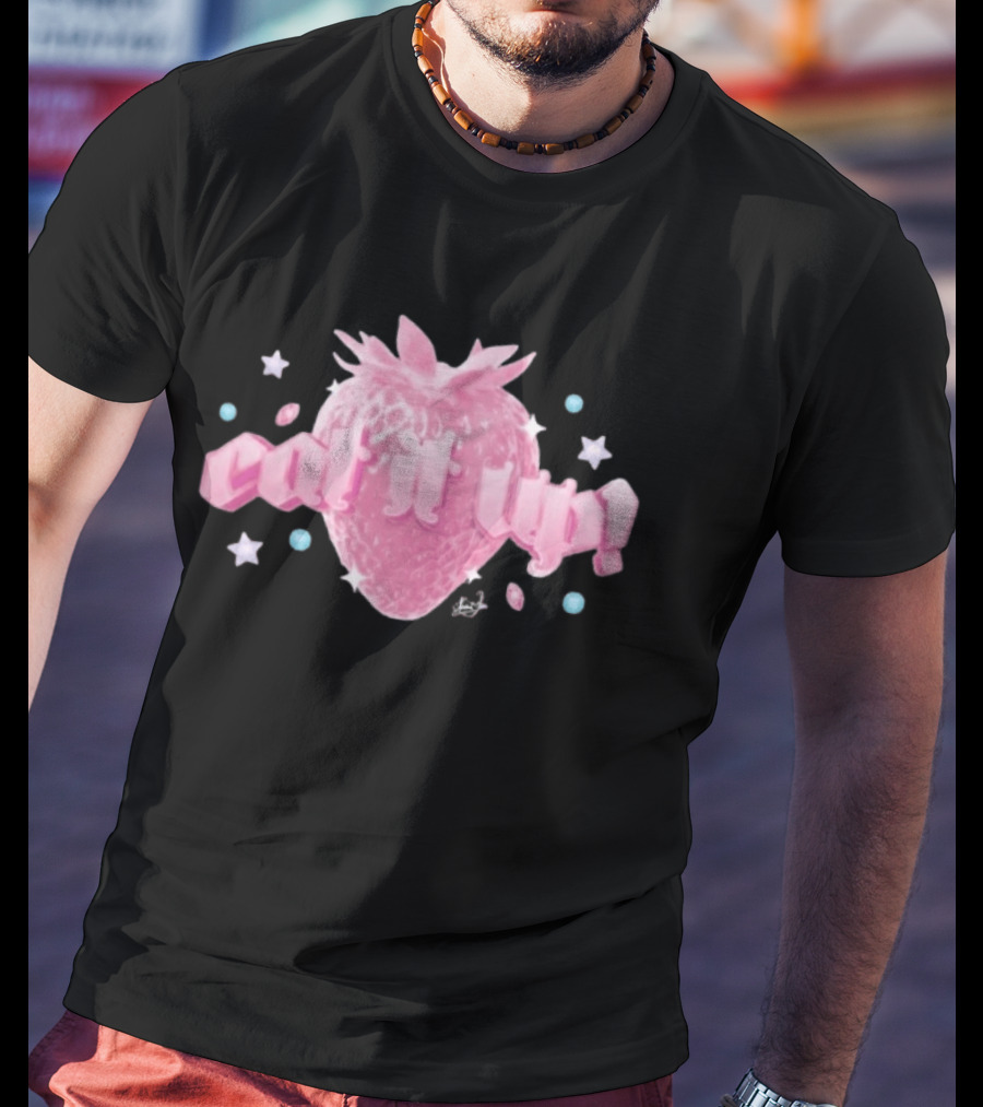 Naomi Jon Eat It Up Pink Strawberry Gothic Stars T-Shirt