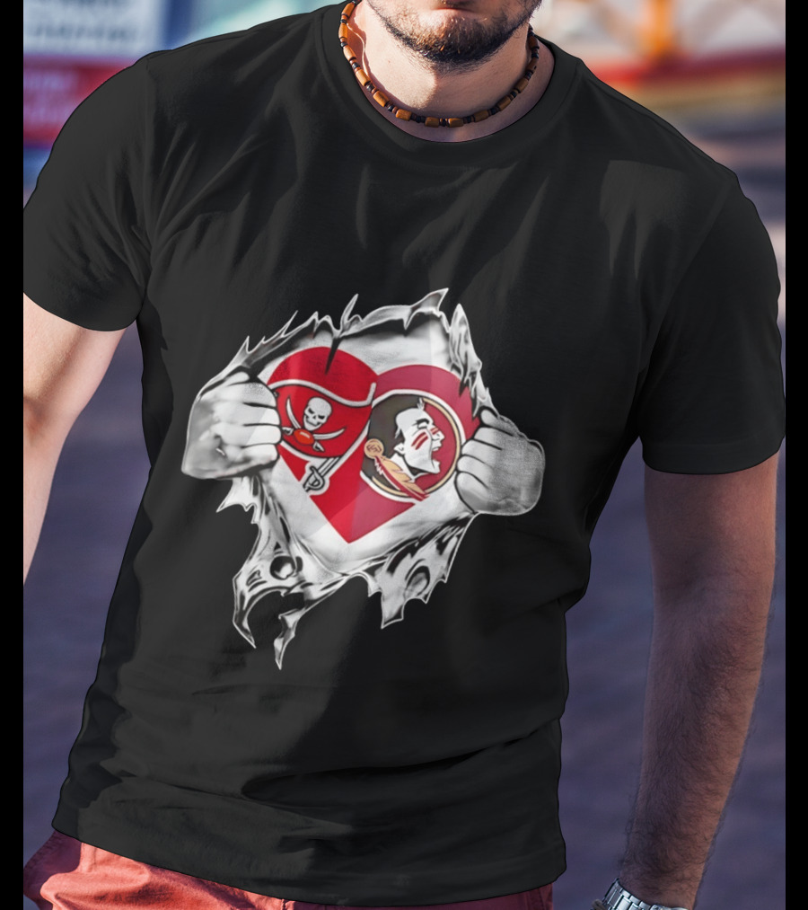 Tampa Bay Buccaneers Florida State Seminoles Heart Fans T-Shirt