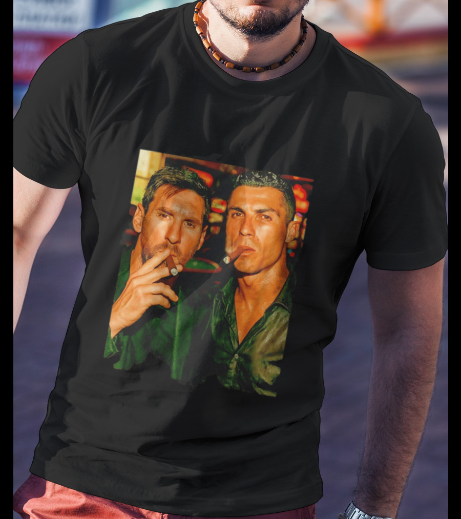 Lionel Messi Cristiano Ronaldo Cigar GOATs Smoking Iconic Duo T-Shirt