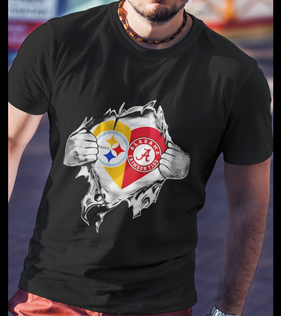 Pittsburgh Steelers Alabama Crimson Tide Heart Dual T-Shirt