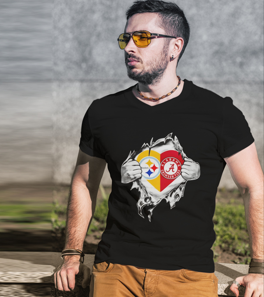 Pittsburgh Steelers Alabama Crimson Tide Heart Dual T-Shirt