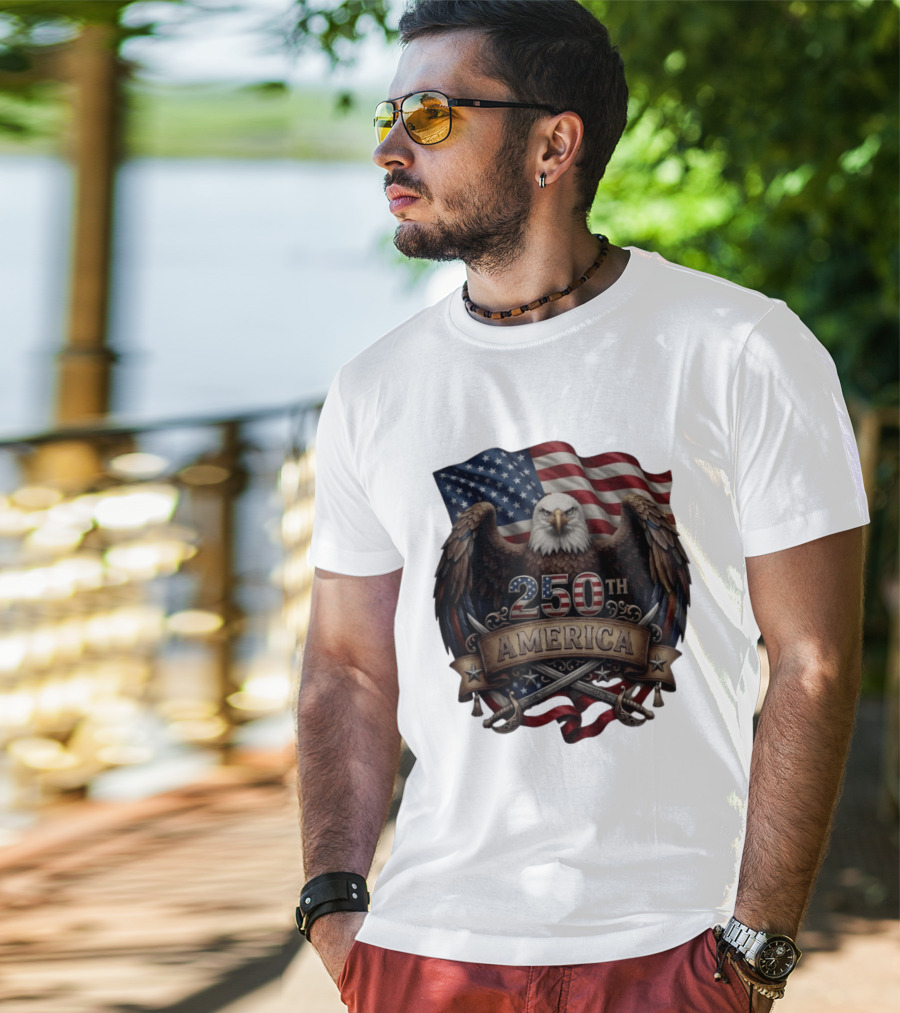 Patriotic Bald Eagle USA Flag America 250th Anniversary T-Shirt