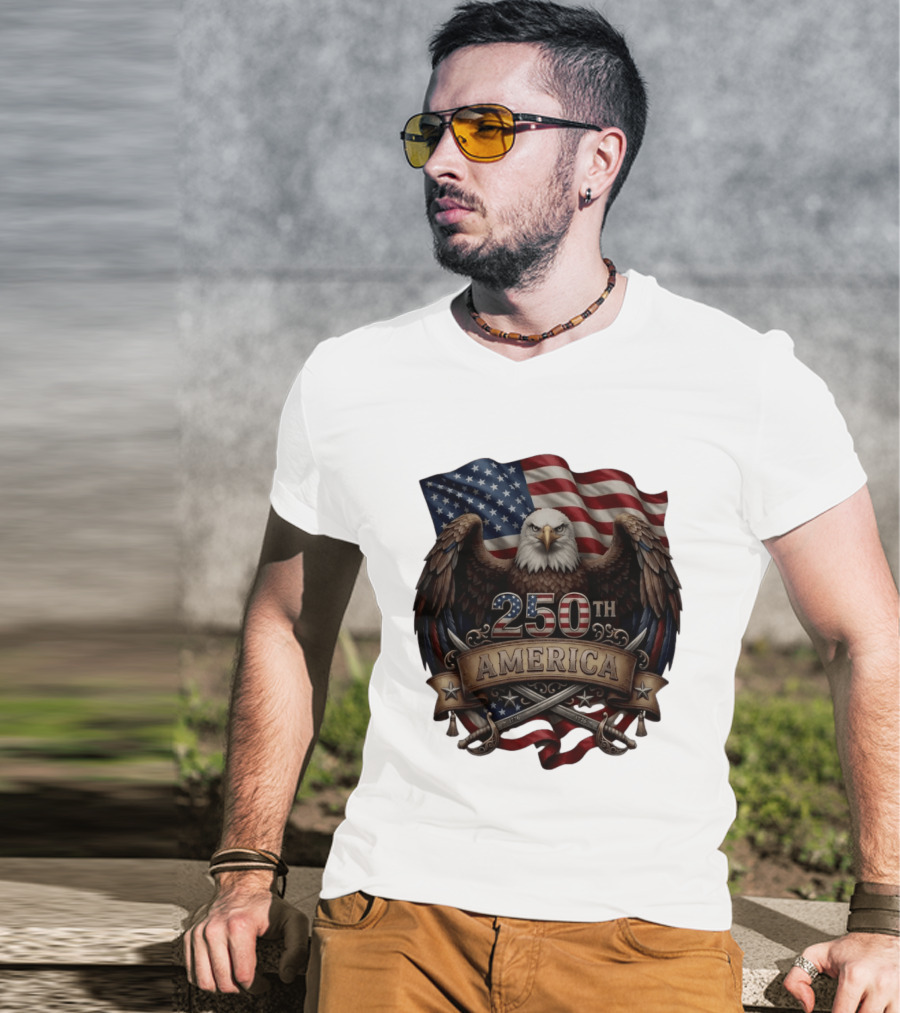 Patriotic Bald Eagle USA Flag America 250th Anniversary T-Shirt