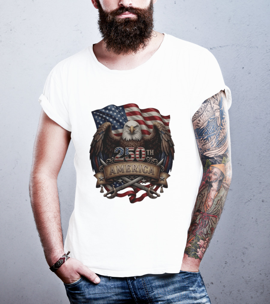 Patriotic Bald Eagle USA Flag America 250th Anniversary T-Shirt