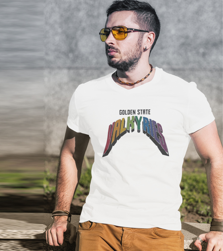 Golden State Valkyries Rainbow Multicolor Curved T-Shirt