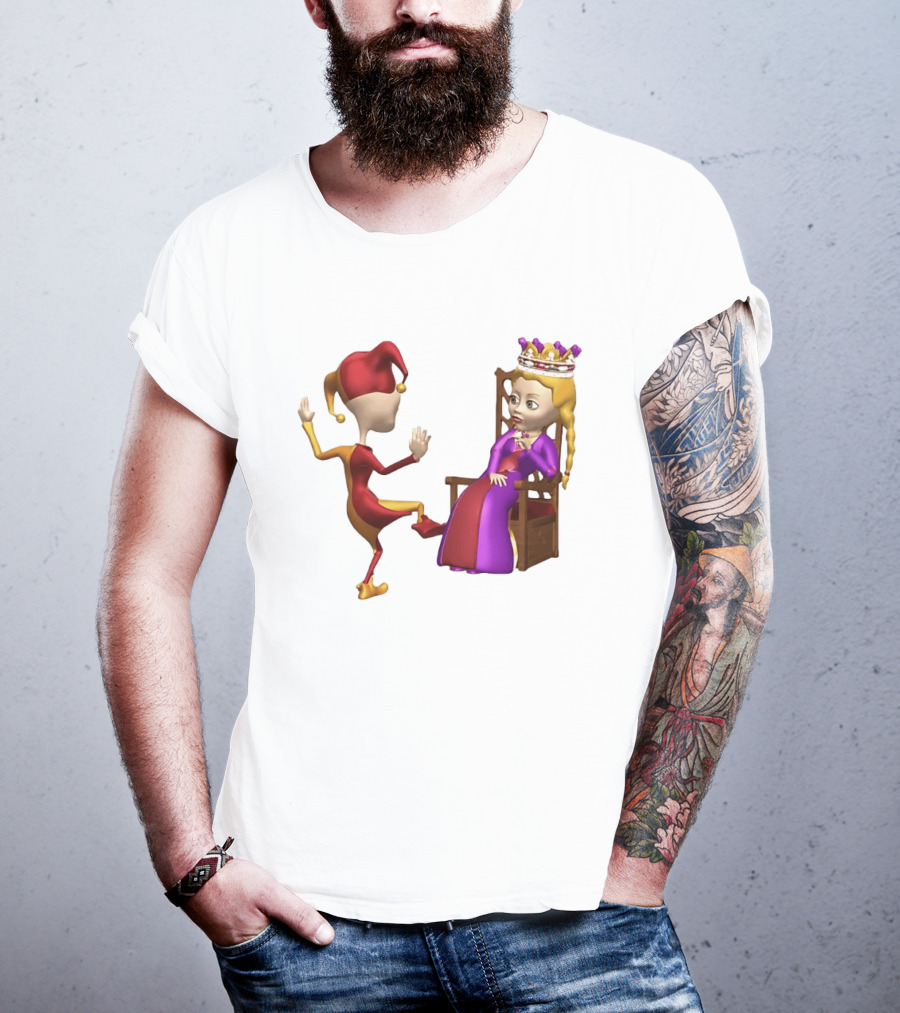 Jester Queen Medieval Royalty Scene With Court Entertainer And Regal Throne T-Shirt