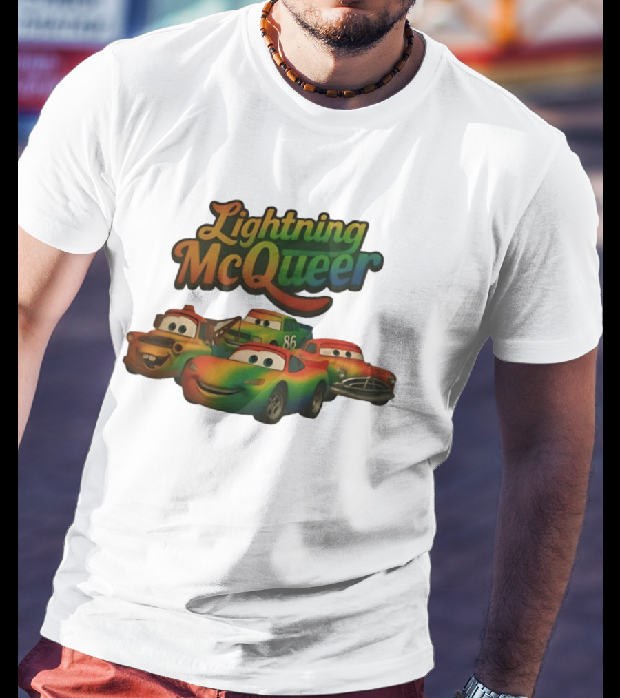 Lightning McQueer Pride Cars Movie Characters Rainbow T-Shirt