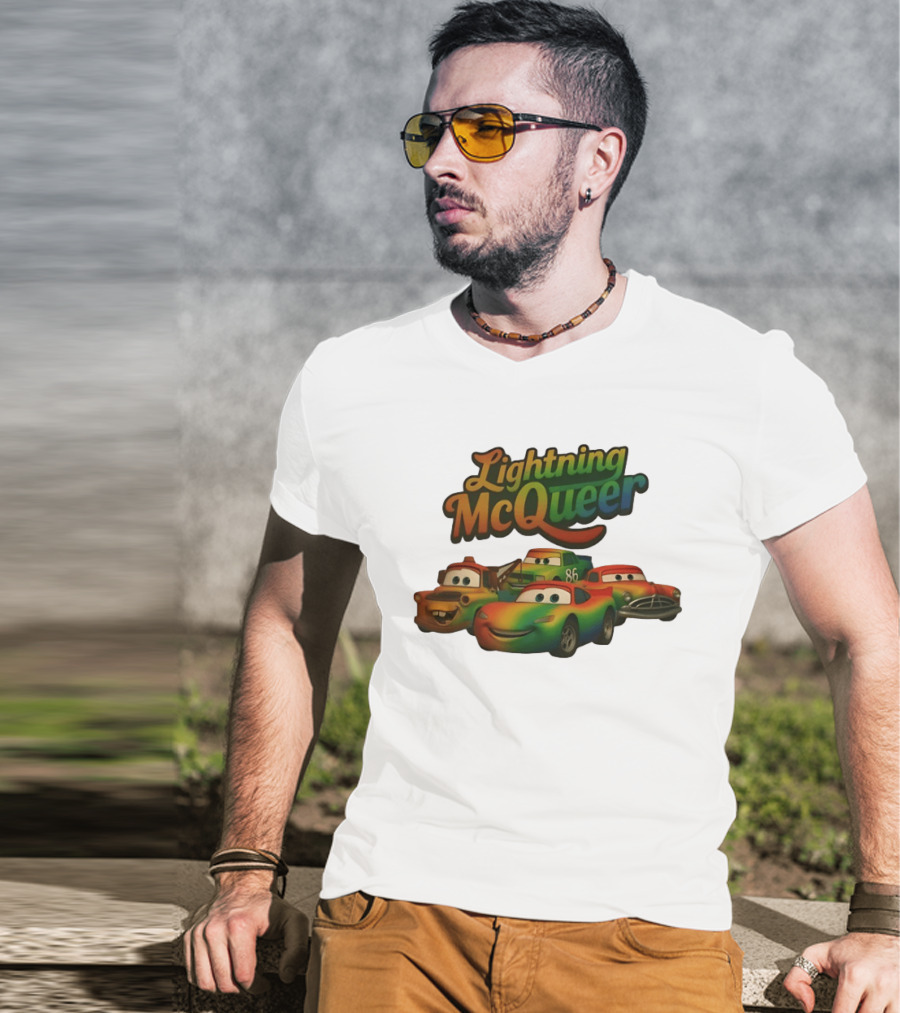 Lightning McQueer Pride Cars Movie Characters Rainbow T-Shirt