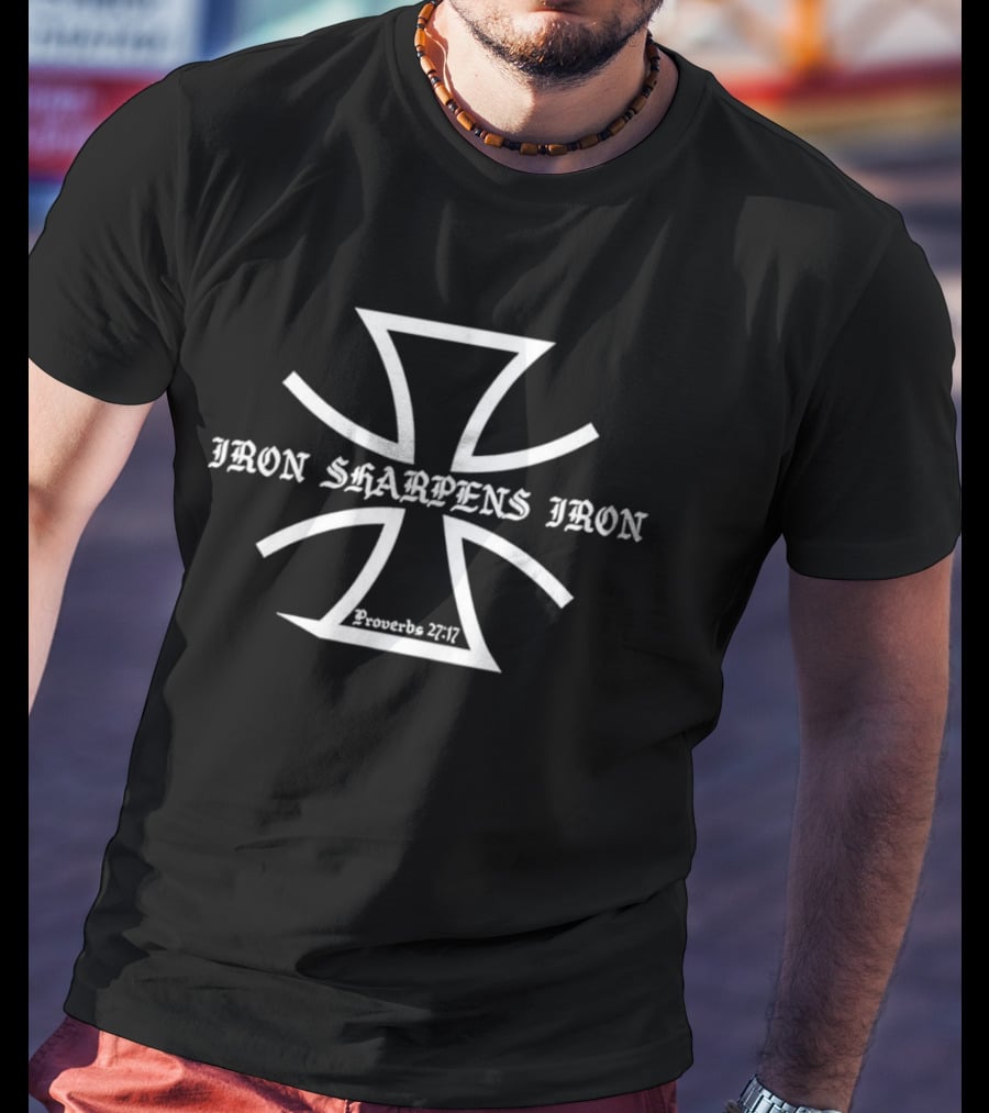 Iron Sharpens Iron Proverbs 27:17 Christian Cross T-Shirt