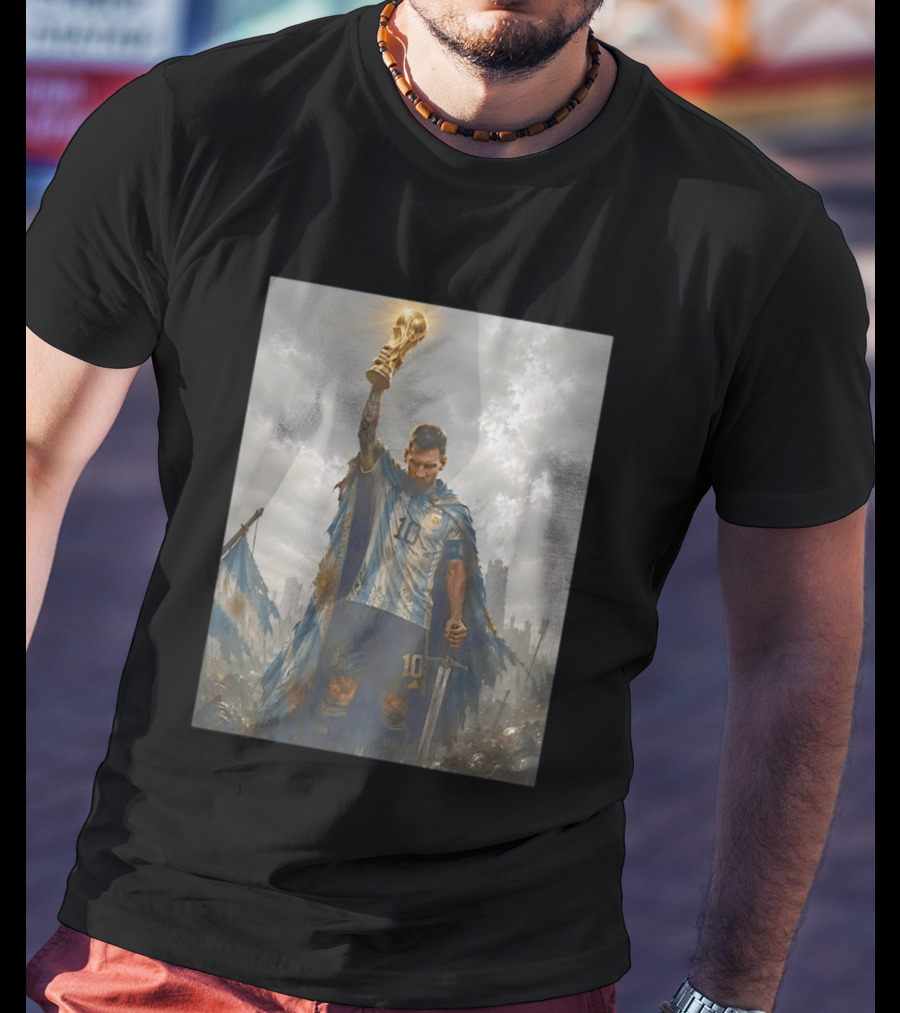 Lionel Messi Raising Trophy Argentina Number 10 Football Legend T-Shirt