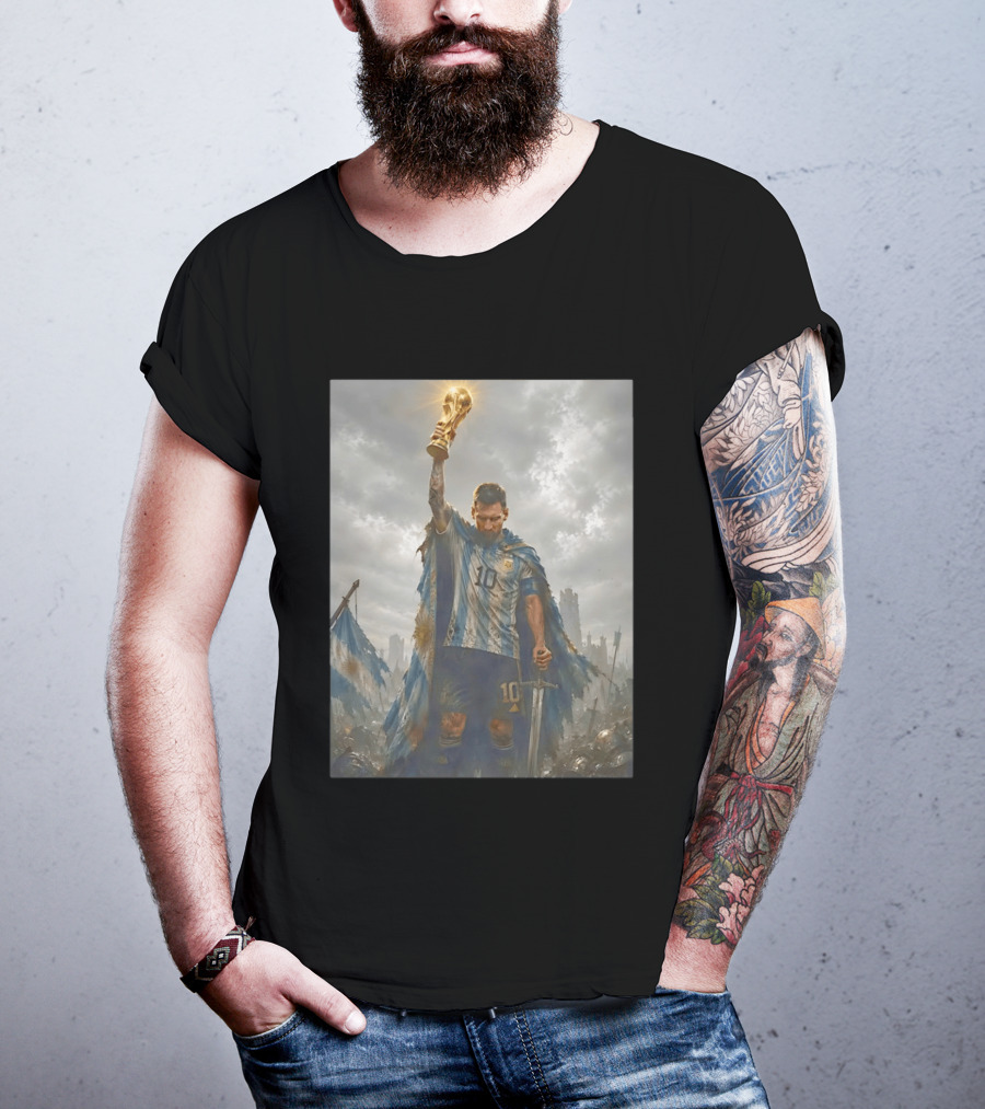 Lionel Messi Raising Trophy Argentina Number 10 Football Legend T-Shirt
