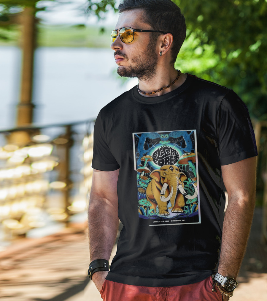 Electric Forest June 25 28 2026 Rothbury MI Elephant Blue Owl Psychedelic Mushrooms T-Shirt