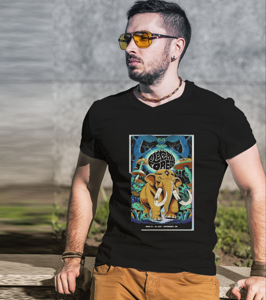 Electric Forest June 25 28 2026 Rothbury MI Elephant Blue Owl Psychedelic Mushrooms T-Shirt