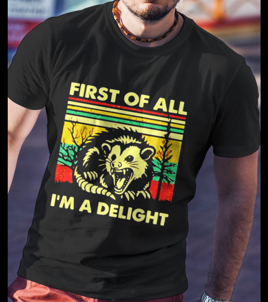 First Of All I'm A Delight Opossum Retro Stripes T-Shirt