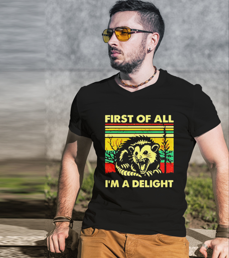First Of All I'm A Delight Opossum Retro Stripes T-Shirt