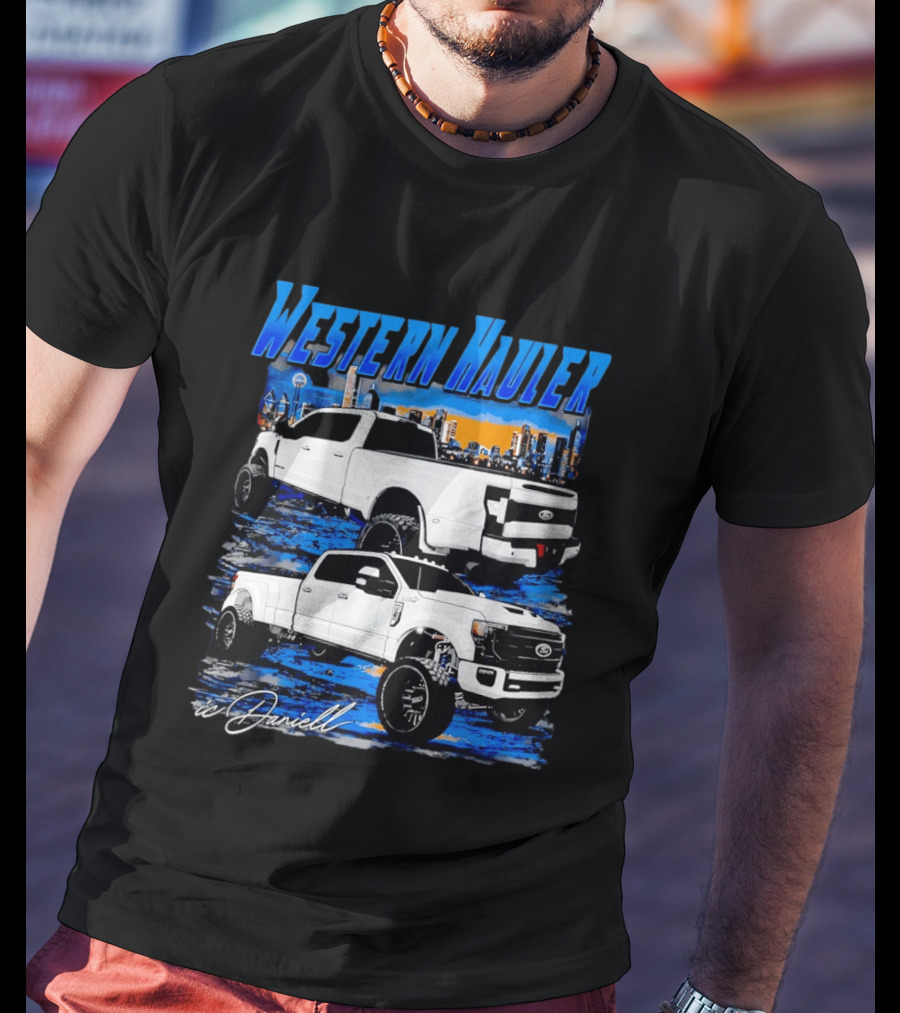 Western Hauler Ford Truck City Skyline Art By Danielle T-Shirt