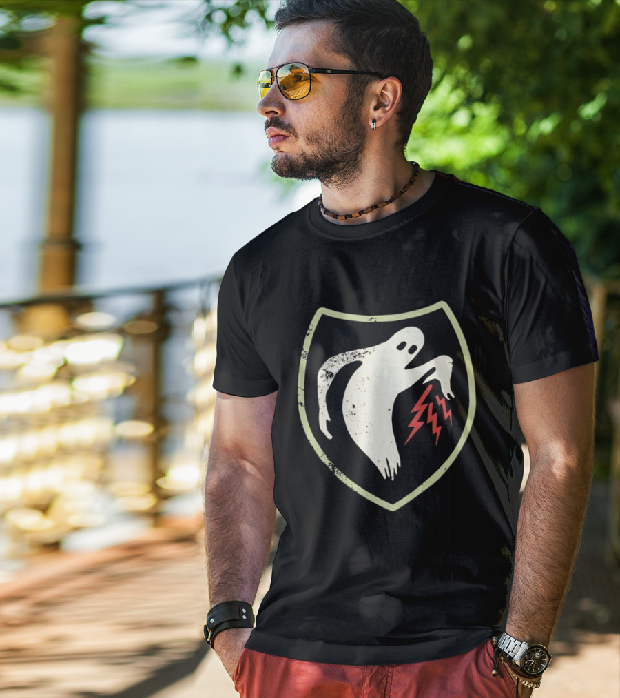 Ghost Reaching Lightning Bolts Shield T-Shirt
