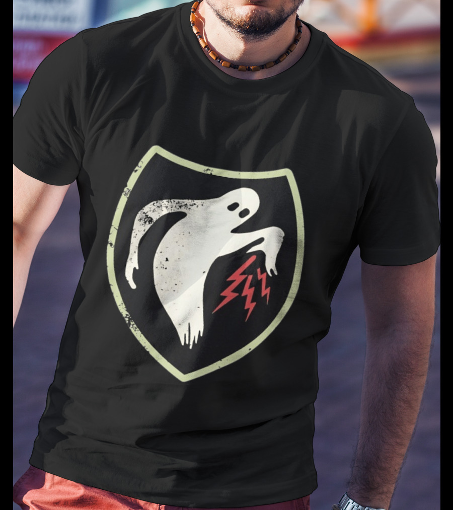 Ghost Reaching Lightning Bolts Shield T-Shirt