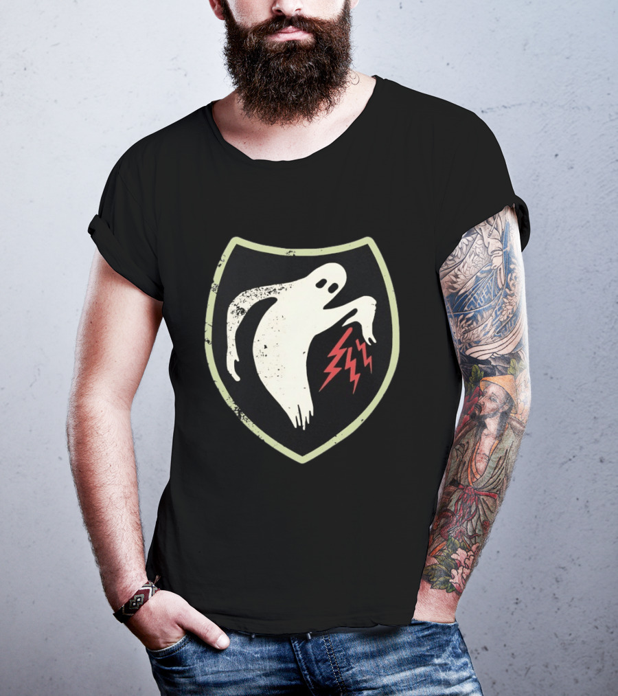 Ghost Reaching Lightning Bolts Shield T-Shirt