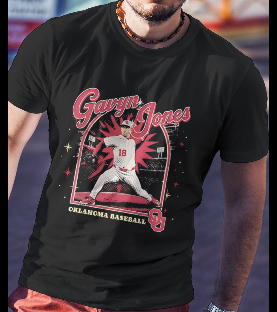 Gavyn Jones Oklahoma Baseball Sooners Player Pitching Action 18 OU T-Shirt