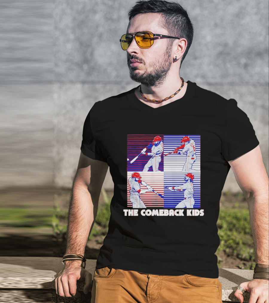 Philadelphia Phillies The Comeback Kids Striped Baseball Swinging Players T-Shirt