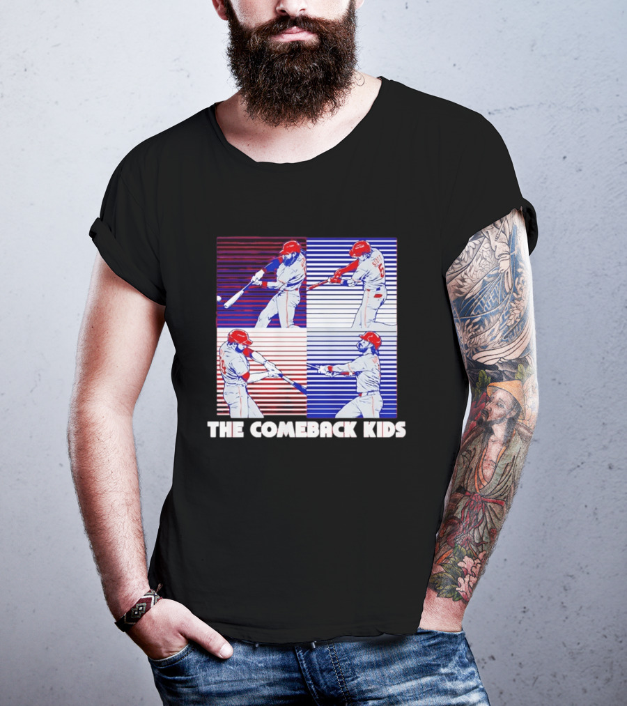 Philadelphia Phillies The Comeback Kids Striped Baseball Swinging Players T-Shirt