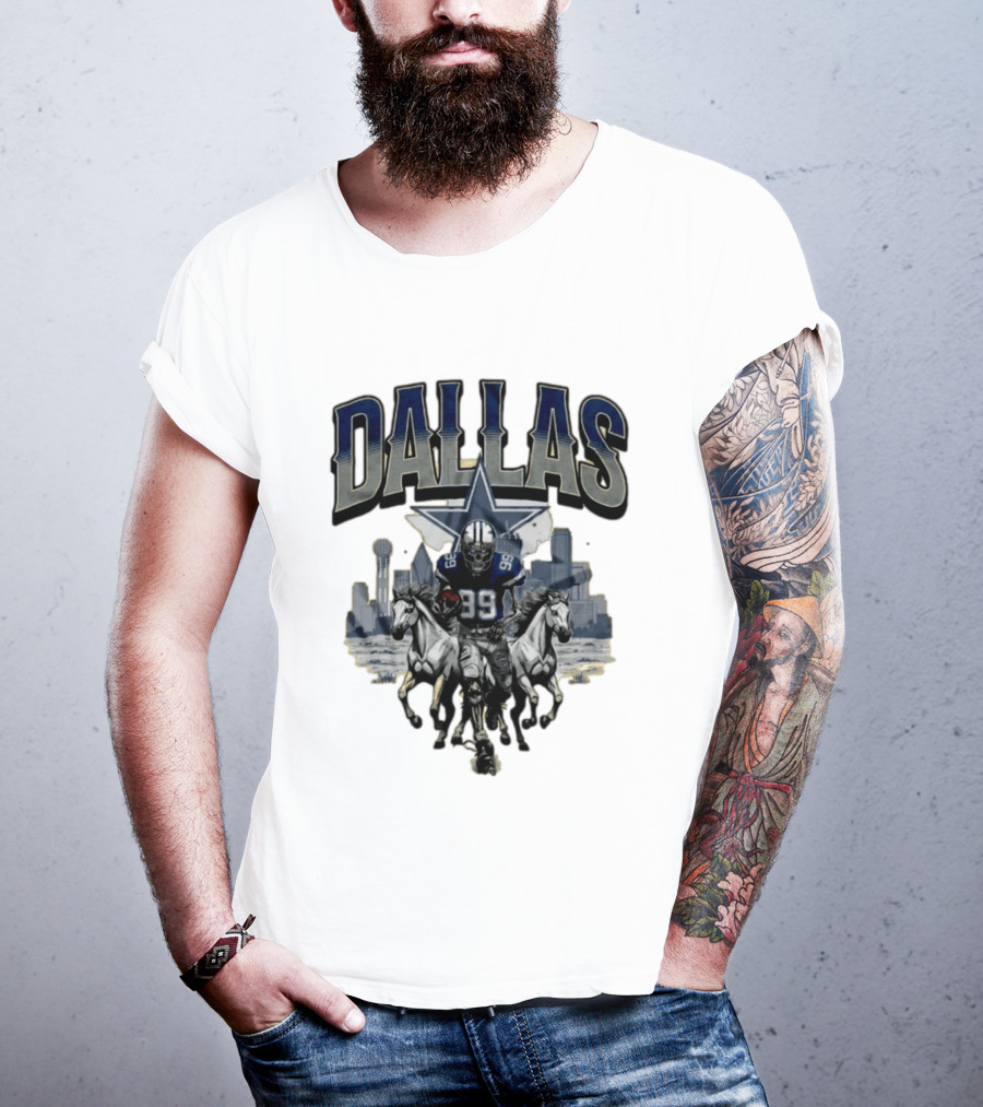Dallas Cowboys Gameday Skeleton Football Player With Horses And Skyline T-Shirt