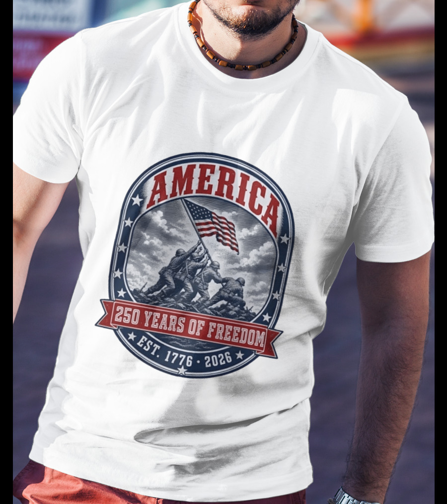 America 250 Years Of Freedom Iwo Jima Flag Raising Est 1776 2026 T-Shirt