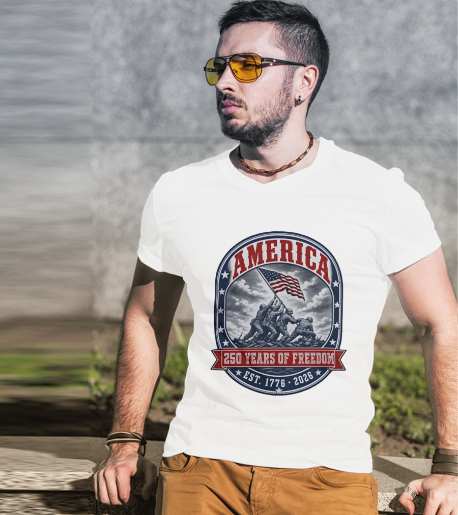 America 250 Years Of Freedom Iwo Jima Flag Raising Est 1776 2026 T-Shirt