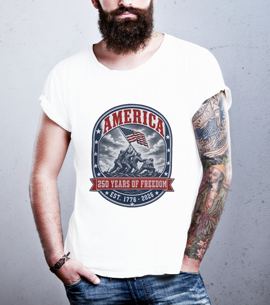 America 250 Years Of Freedom Iwo Jima Flag Raising Est 1776 2026 T-Shirt