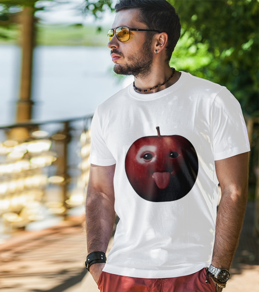 Apple Sticking Out Tongue Funny Fruit Face T-Shirt