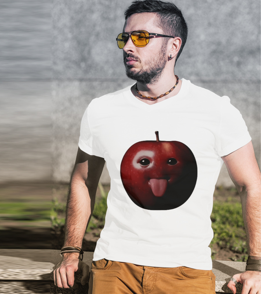 Apple Sticking Out Tongue Funny Fruit Face T-Shirt