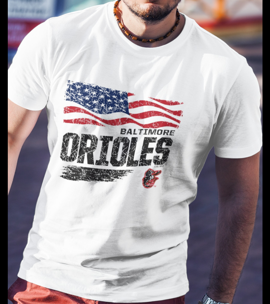 Baltimore Orioles 4th Of July Waving American Flag 250th Anniversary Celebration T-Shirt