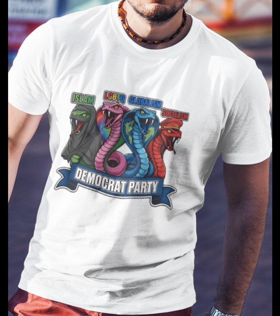 Islam LGBTQ Globalism Socialism Democrat Party Cobra Banner T-Shirt