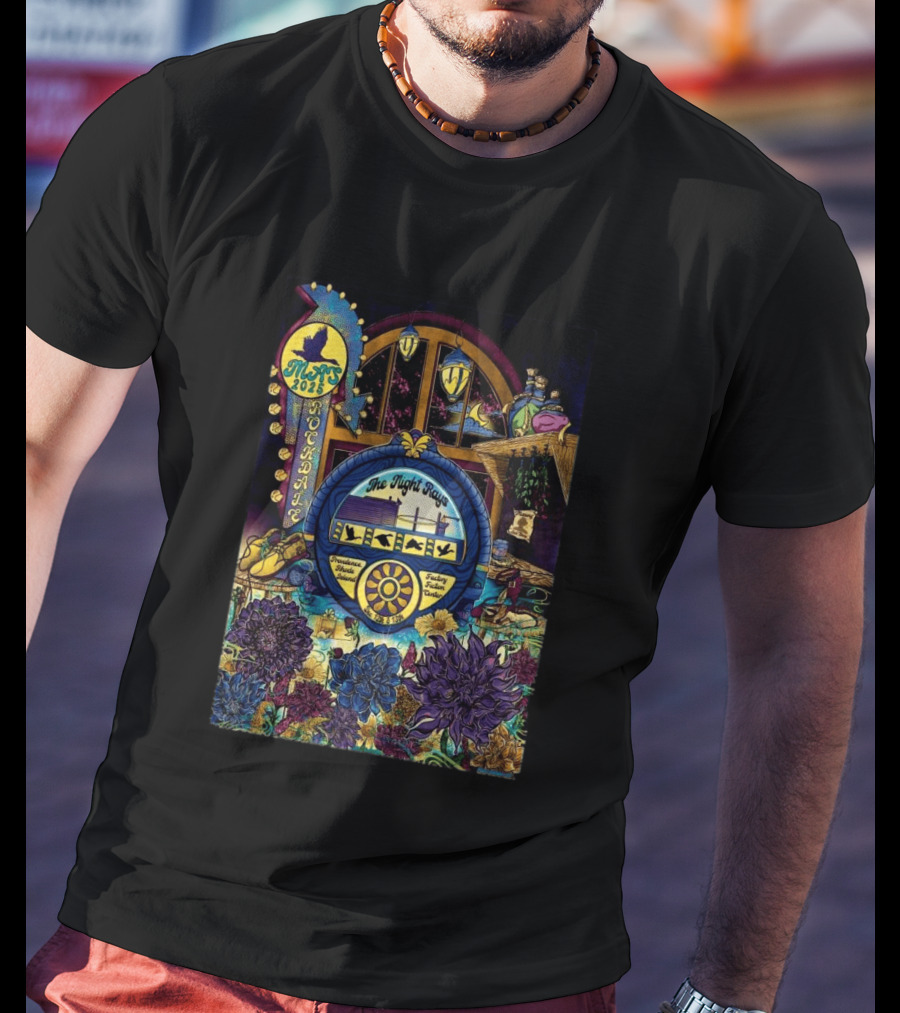 Rockadame Mats 2025 The Night Rays Providence Rhode Island Factory Ticket Center T-Shirt