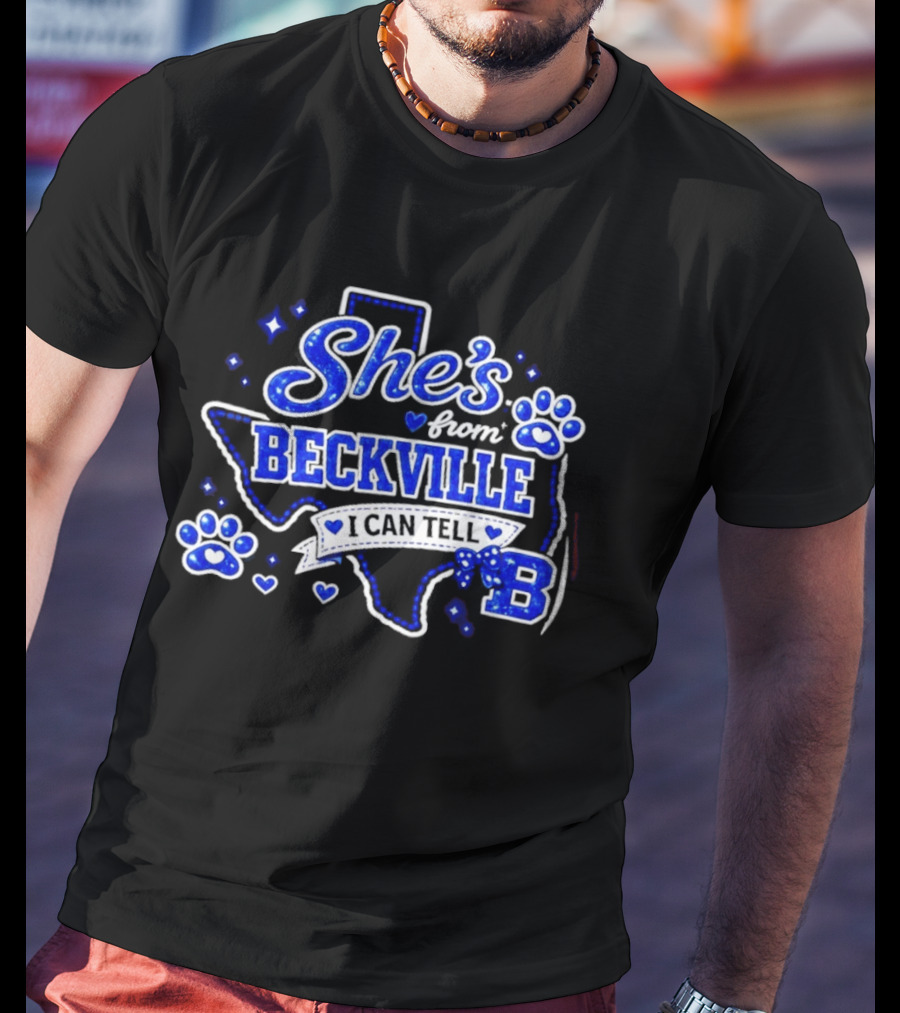 She's From Beckville I Can Tell Texas Pride Paw Prints Hearts T-Shirt