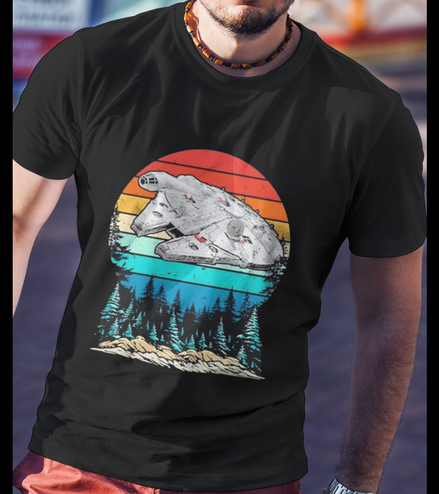 Millennium Falcon Endor Sunset Forest Scene T-Shirt