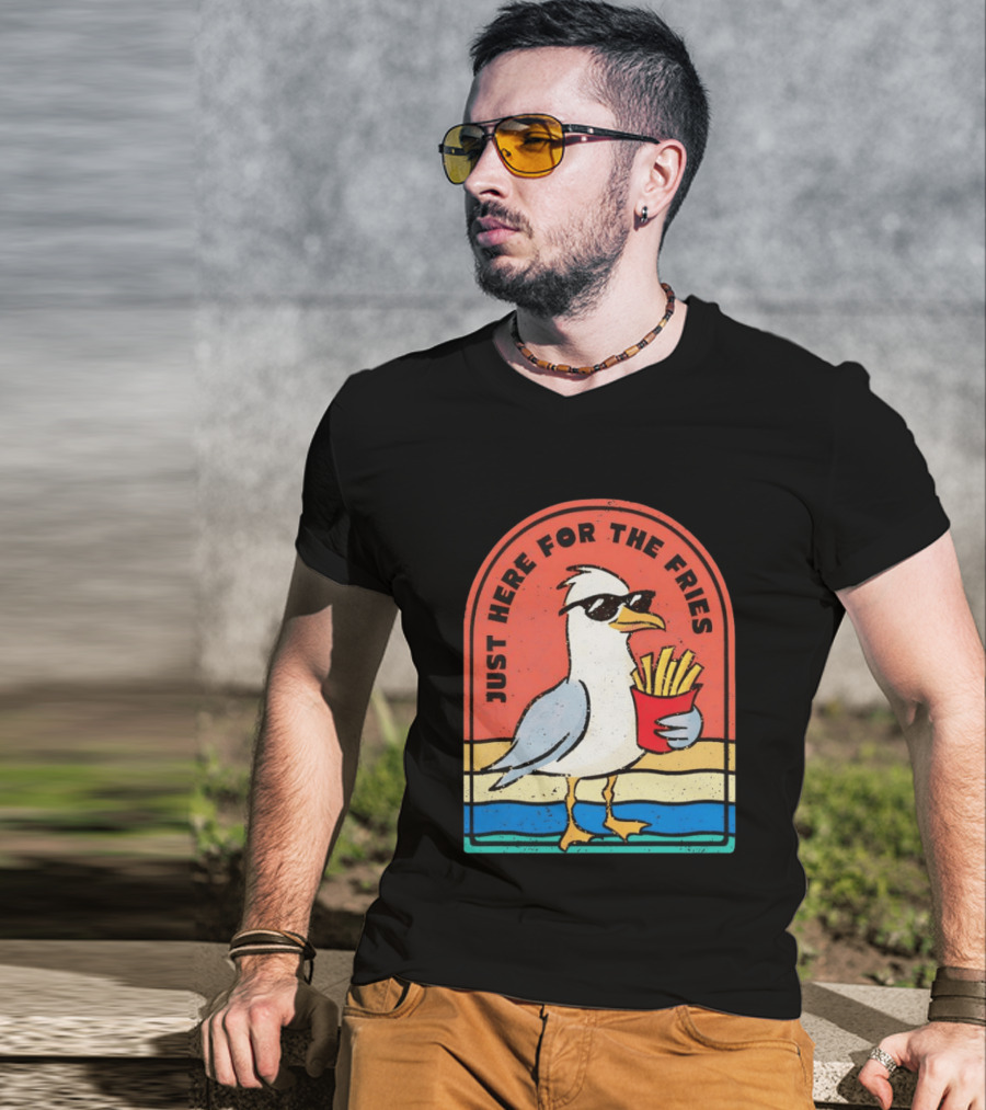 Just Here For The Fries Seagull With Sunglasses And French Fries T-Shirt