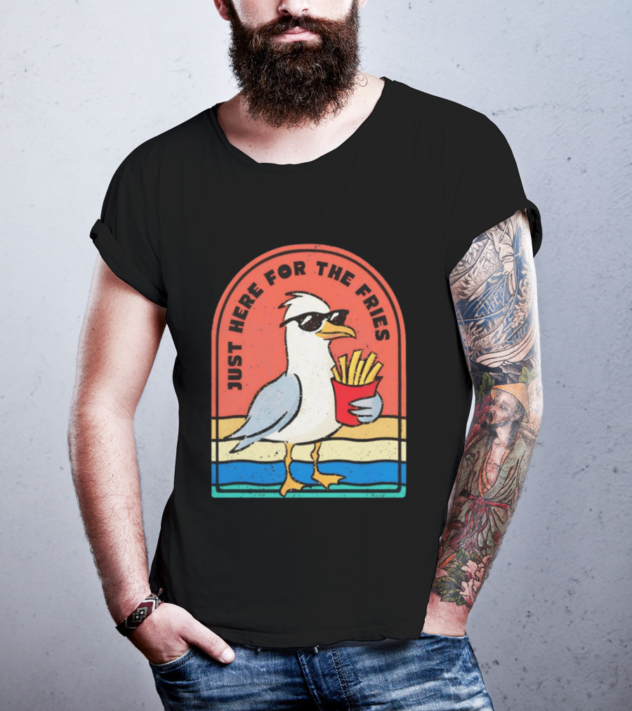 Just Here For The Fries Seagull With Sunglasses And French Fries T-Shirt